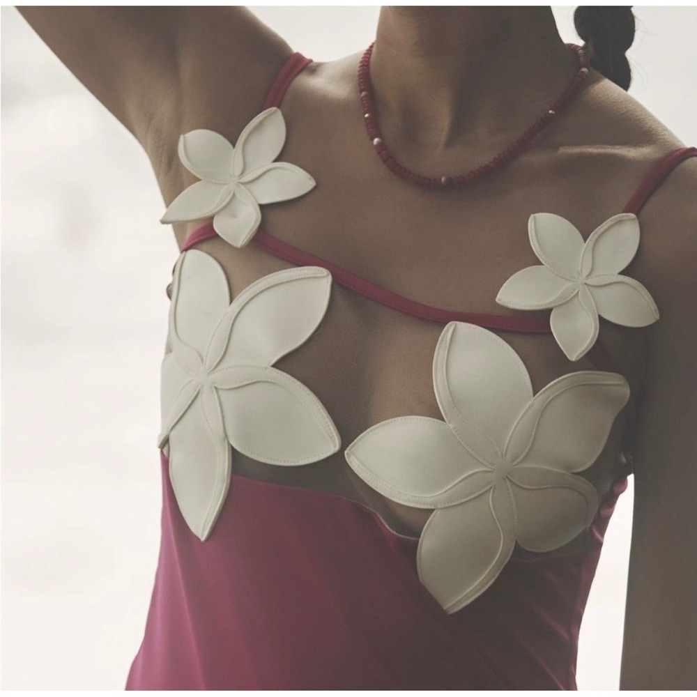 NWT Anthropologie Bahia Maria Plumeria Pink Mini Dress Avant Garde Maximalist M - Picture 2 of 7